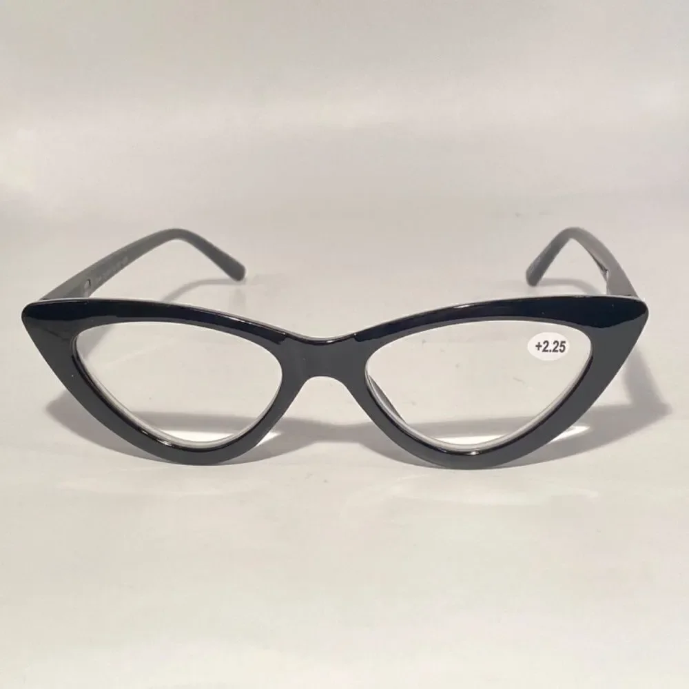 1340 Emma Cateye Reading Glasses 2.25 Black Readers NWT